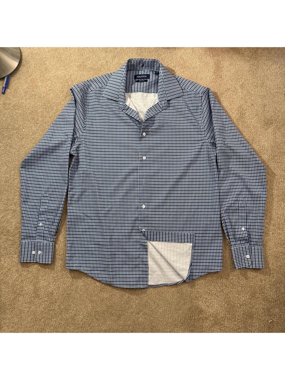 Nautica Slim Fit Blue and White Check Button-Up Shirt Men's Medium